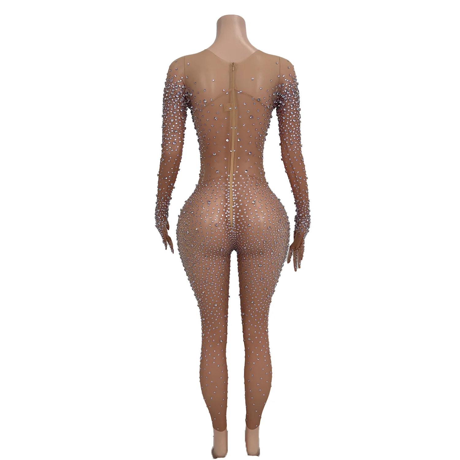 Прозрачный комбинезон женский фиолетовый бандаж с бриллиантами обтягивающий