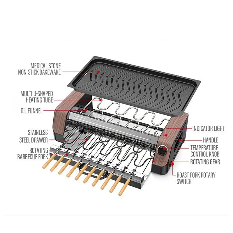 household automatic rotating smokeless home barbecue hot dog automatic rotating barbecue machine mutton skewers barbecue machine free global shipping