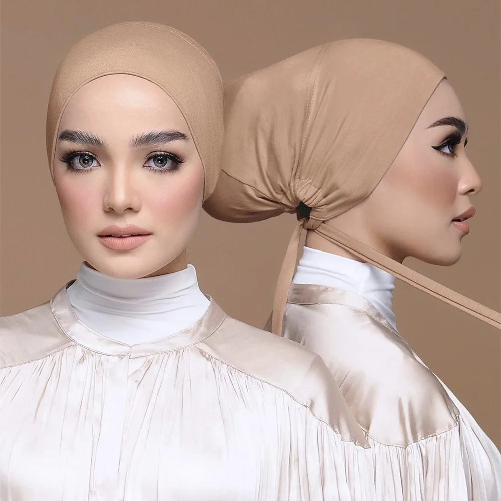 

New Solid Color Adjustable Soft Modal Muslim Turban Hat Inner Hijab Caps Islamic Underscarf Bonnet India Hat Female Headwrap