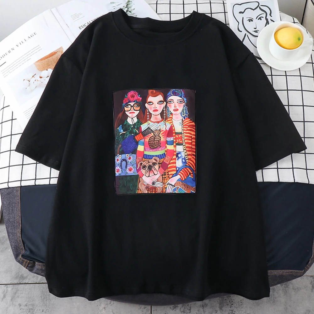 

Summer Fashion Personality Creative Fun Solid Color Printed Short Sleeve Tops Streetwear Comfortable Casual Loose Women T-shirt