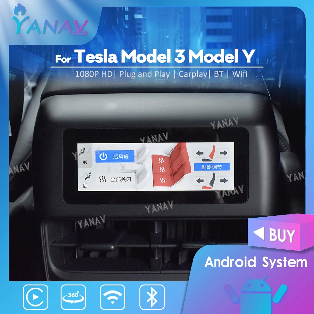 Air Conditioner Controlling For Tesla Model 3 Model Y Original Style Back Row Seat Car AC Board IPS Screen LCD Panel 4G LTE