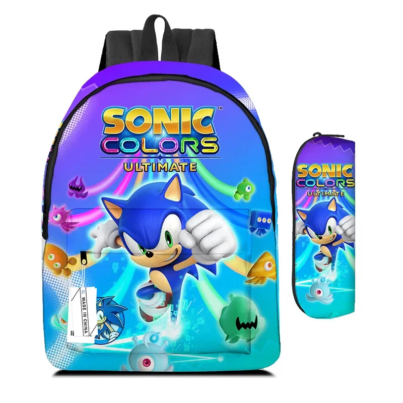 

2PC-SET Sonic Sonic Student Bag Primary and Middle School Students Schoolbag Boys Girls Anime Cartoon School Bag Mochila