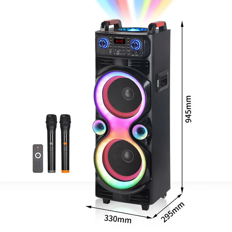 Portable Wooden Handcart Party Speakers Dual 10-inch Horn Wireless Bluetooth Speakers 6000W Peak Value Big TWS Subwoofer Boombox