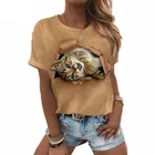 Футболка Мужскаяженская с 3D принтом, модная Милая свободная дышащая футболка оверсайз с карманами и кошкой, уличная личность, лето 2022