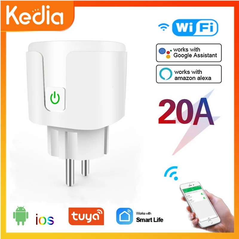 

WiFi Smart Plug 20A EU Plug Bluetooth Wireless Remote Sockets Tuya Smart Life APP Work With Alexa Google Home Smart-Home Yandex