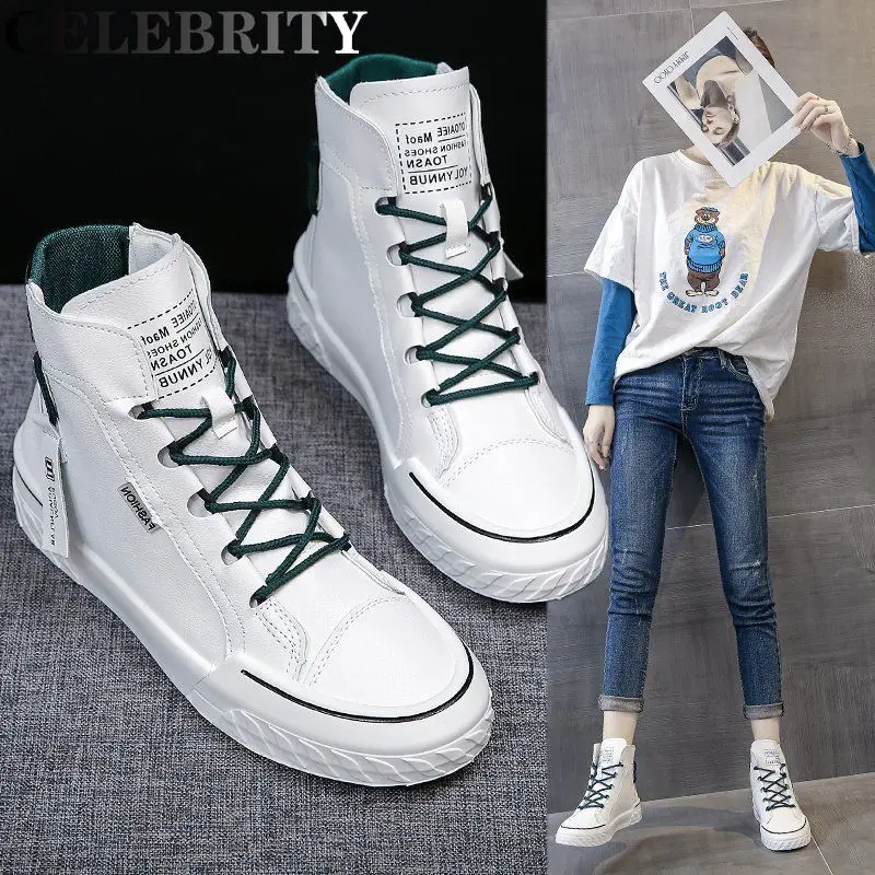 

Women's 2022 New Spring and Autumn High-top Women's Shoes Korean Joker Flat Casual Sneakers