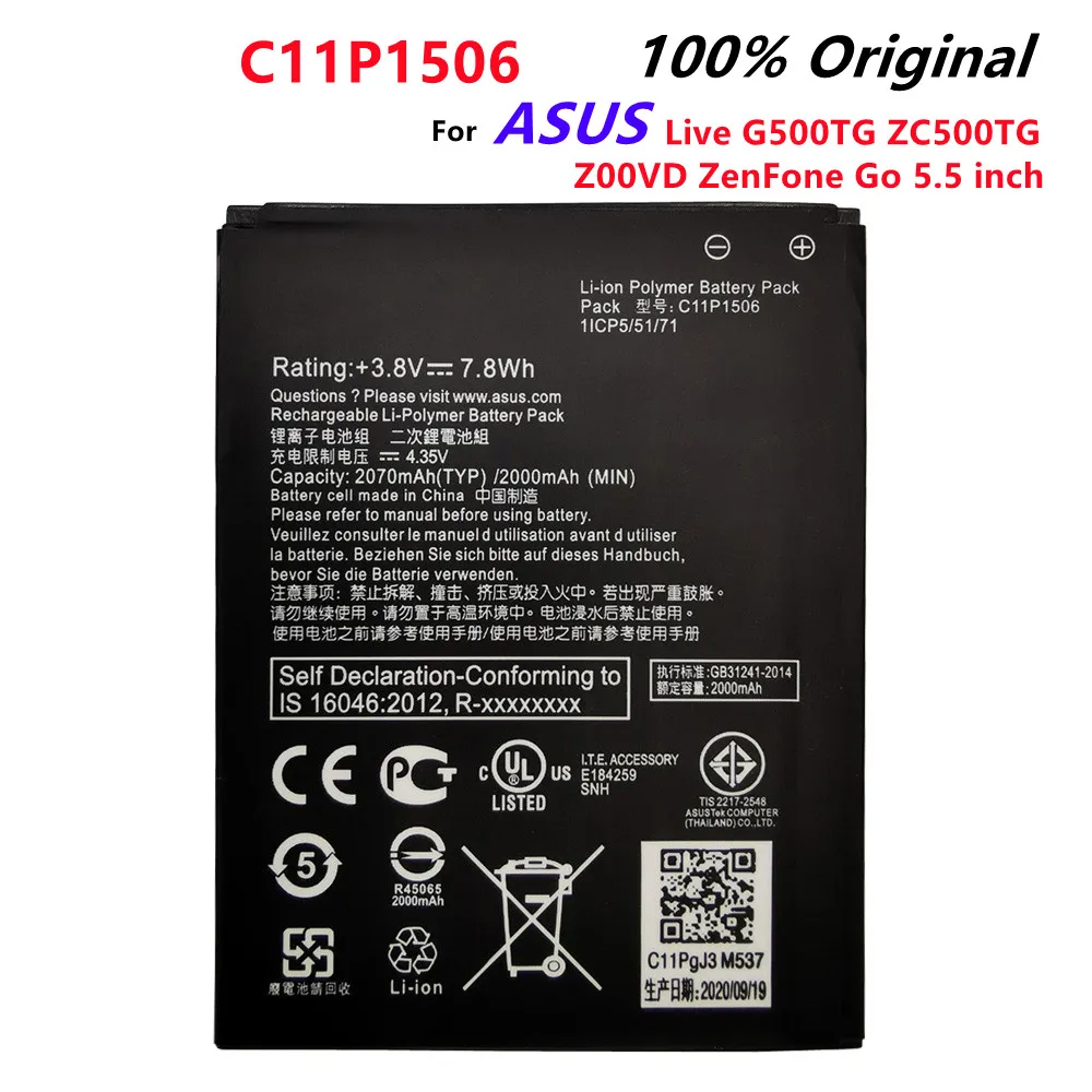 100% Оригинальный аккумулятор 2070 мАч C11P1506 для ASUS Live G500TG ZC500TG Z00VD ZenFone Go 5 дюймовый