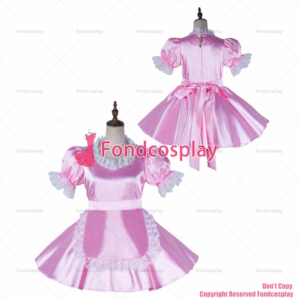 

tailor-made sexy adult dressing cross maid sissy short baby pink satin dress lockable uniform apron costume tv/cd[g2167]