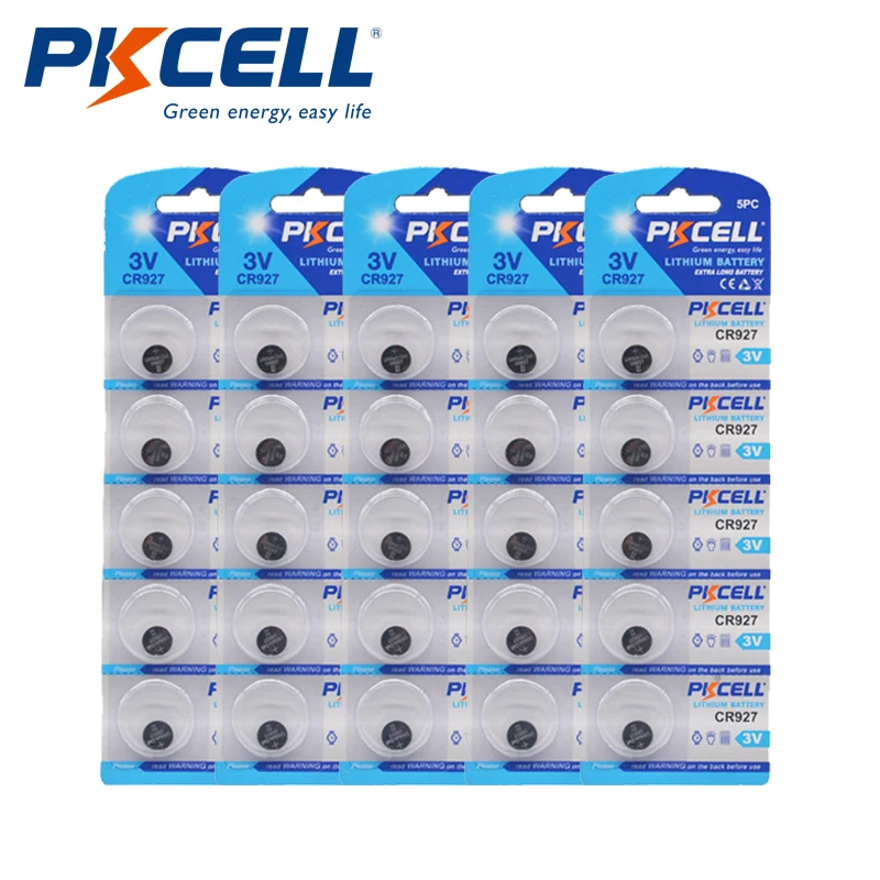 

25pcs/5pack PKCELL CR927 Lithium Button Battery BR927 ECR927 5011LC Coin Cell Batteries 3V CR 927 DL927 for Watch Toy Remote
