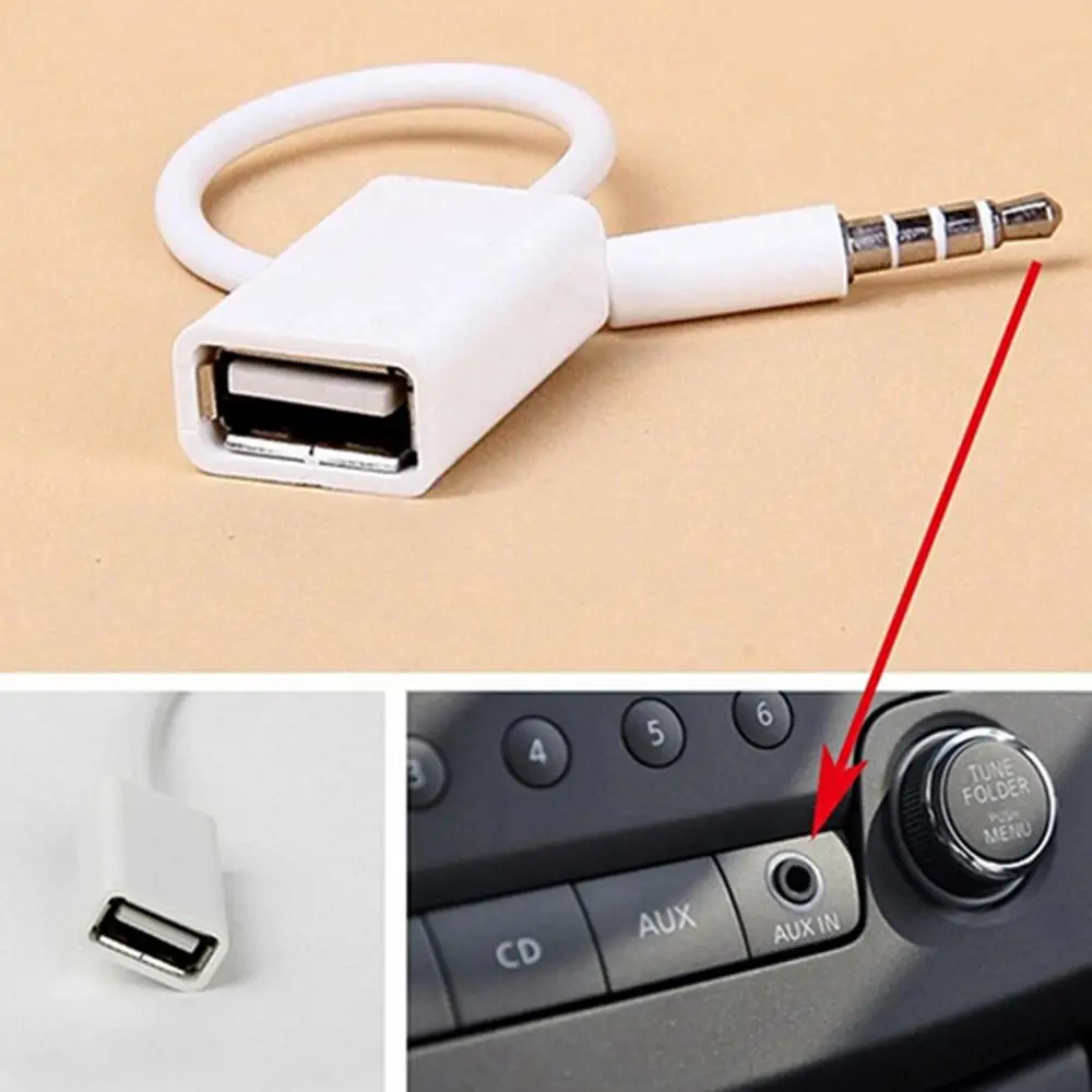 

Автомобильный MP3 3,5 мм штекер AUX аудио разъем к USB 2,0 гнездовой конвертер Кабель шнур