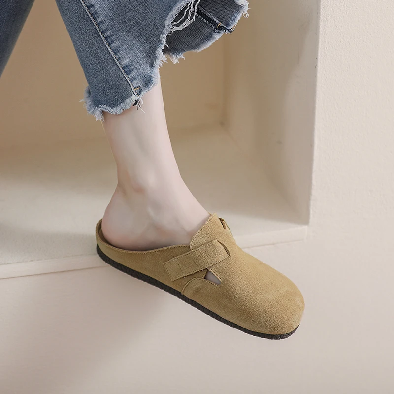 AIYUQI Slippers Women Real Leather 2023 New Large Size 41 42 43 Women Summer Shoes Retro Outerwear Flat Lazy Half Slippers Women