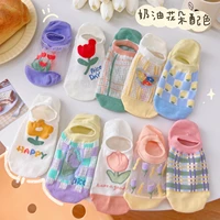 2022 boat socks summer thin 3 pairs girls socks japanese cute embroidery shallow mouth invisible socks non slip low cut socks