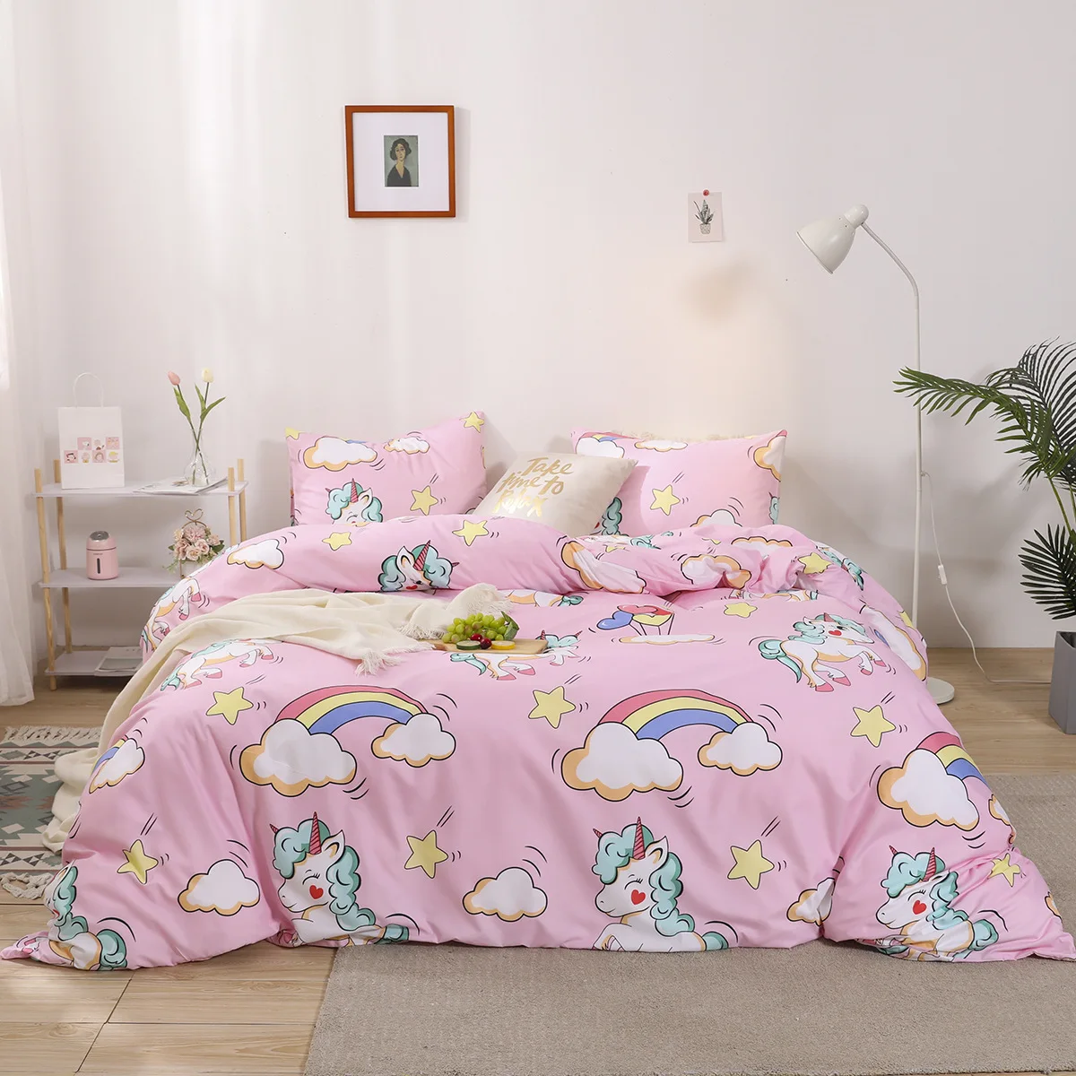 

Pink Unicorn Duvet Cover Set Twin Size Girls Bedclothes Bedding Sets Flower Unicorn Bed Linen Set Microfiber Comforter Cover