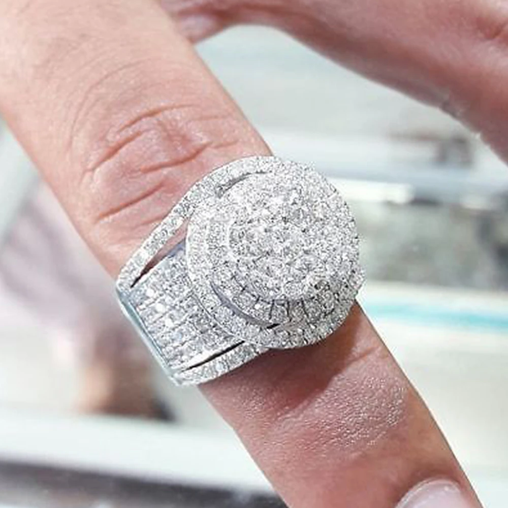 

Huitan 2022 Wedding Trend Women Rings Full Bling Iced Out AAA White Cubic Zircon Rings Luxury Fashion Engagement Jewelry Anillos