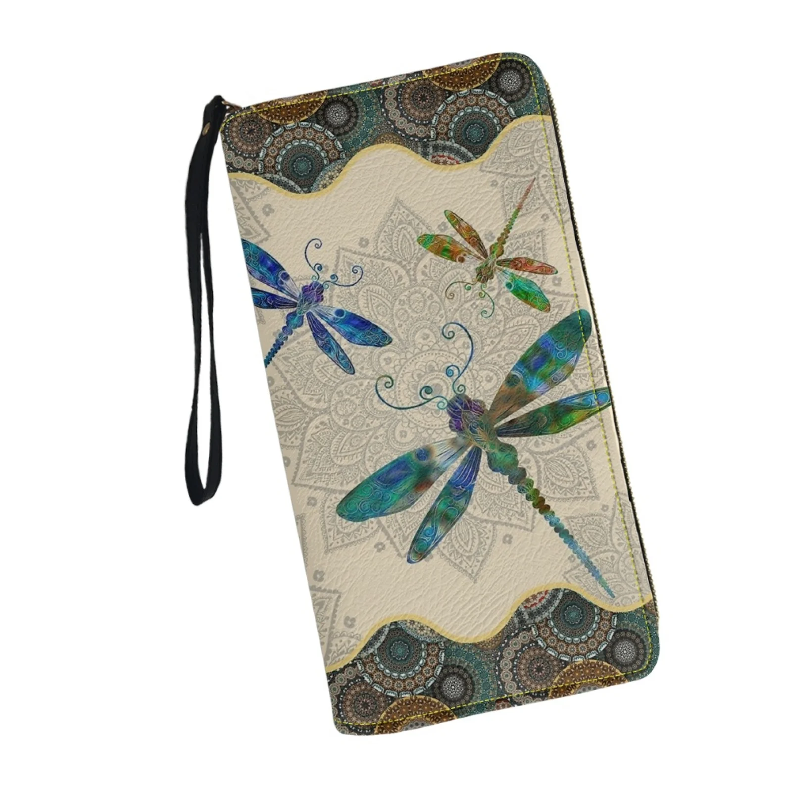 Belidome Mandala Dragonfly Gift Cute Wristlet Wallet for Women PU Leather Zip Around Purse RFID Blocking Card Holder Clutch Bags