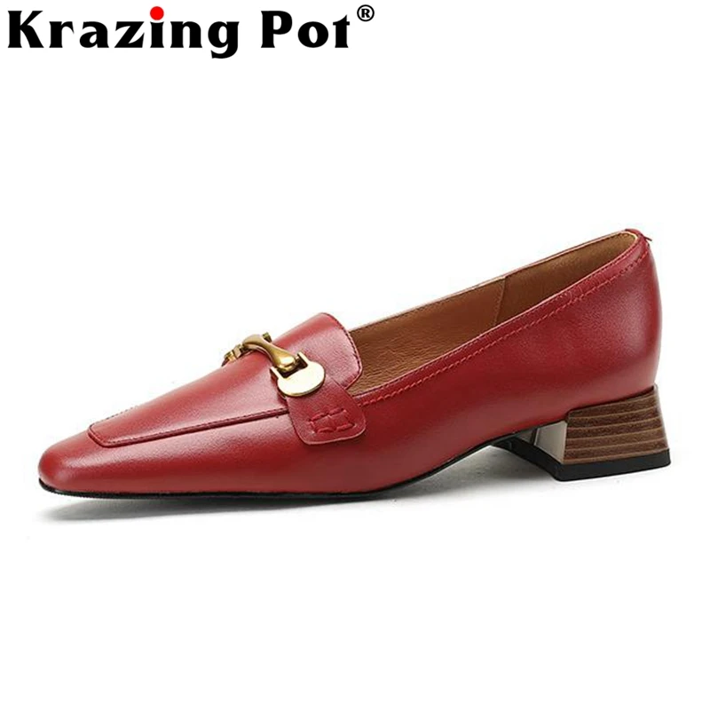 

Лоферы Krazing Pot из натуральной кожи на среднем каблуке с квадратным носком, брендовые туфли-лодочки с металлическими украшениями, удобная пов...