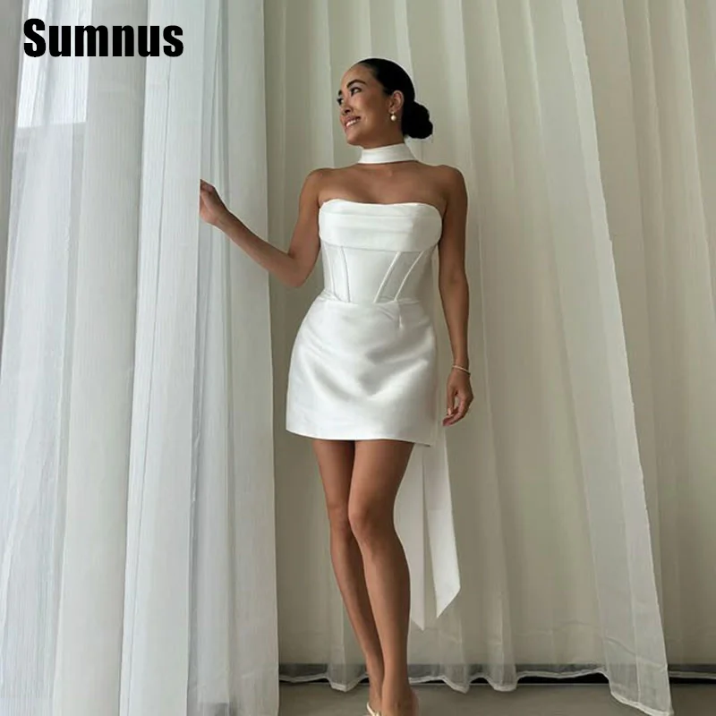 Sumnus Очаровательные мини-короткие свадебные платья русалки простые без рукавов