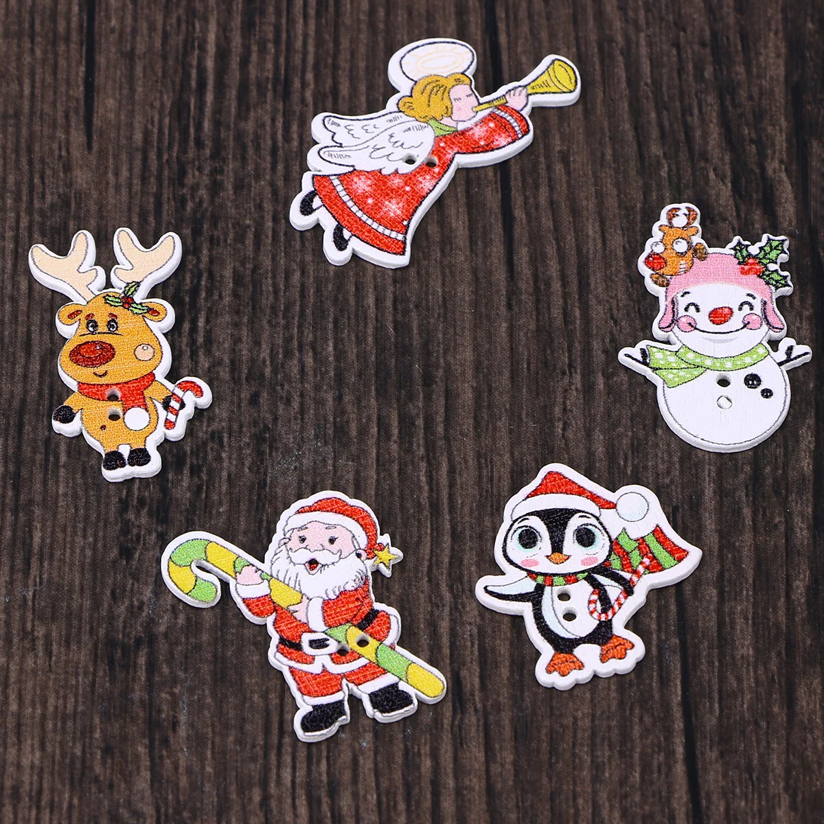 

Buttons Christmasdecorative Craft Stocking Wooden Colorfuldiy Cartoon Crafts