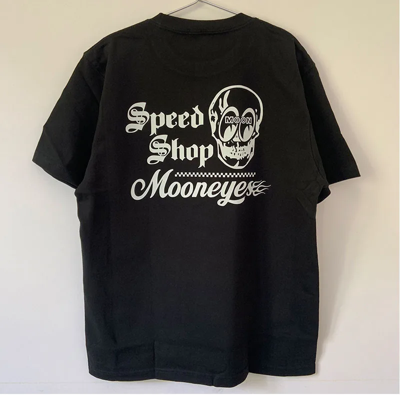 

Mooneyes Black short t-Shirt for Men Skateboard Black Chopper mens Motor streetwear clothing Couple Costumes Sized t shirt