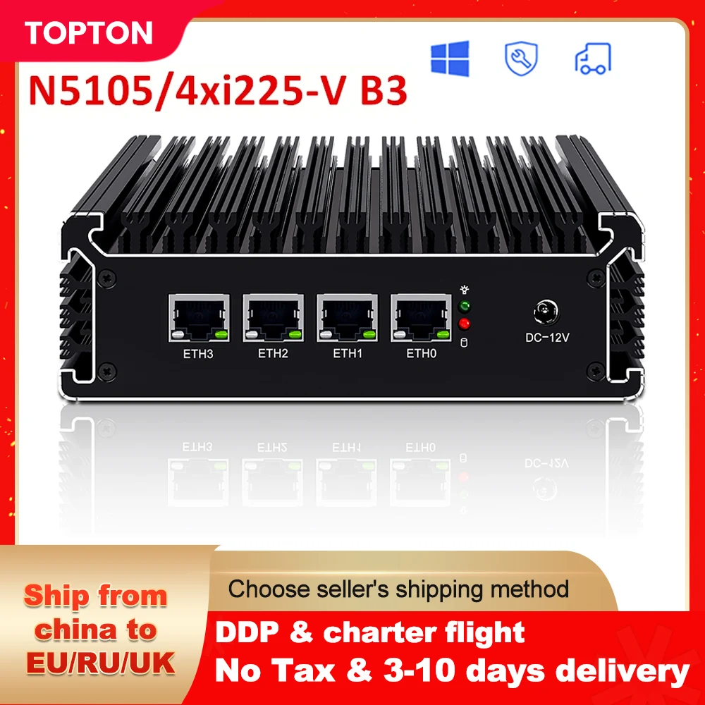 Fanless Rugged Soft Router Celeron N5105 4 Core 4 Intel i225 2.5G Nics pfSense Router VPN Firewall Mini PC Server VMware Proxmox