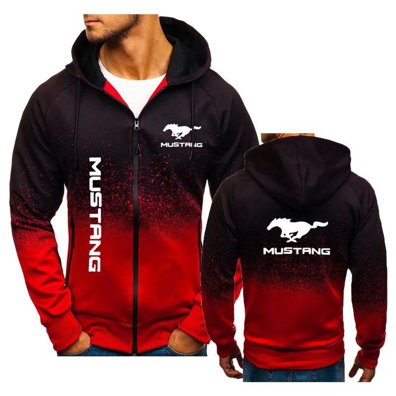 

Fashion Casual Men's Zip Hoodie Mustang car logo print Gradient Hooded Sweatshirt hot sale spring autumn men's clothing