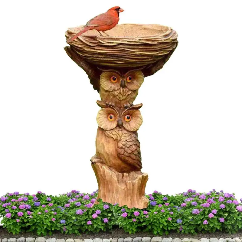 

Садовая ванночка для птиц в форме совы, высокая ванночка для птиц с деталями резьбы, садовое украшение, аксессуары для ванны для птиц, водоне...