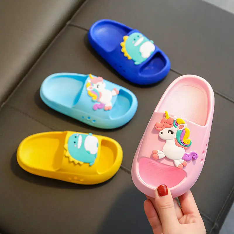 Шлепанцы для дома и пляжа сланцы с единорогом синие Тапочки детей родителей