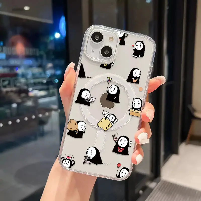 Магнитный чехол для телефона Magsafe с рисунком кота T-TotoroS iPhone 16 15 14 13 12 11 8 7 Plus Pro Max X XR