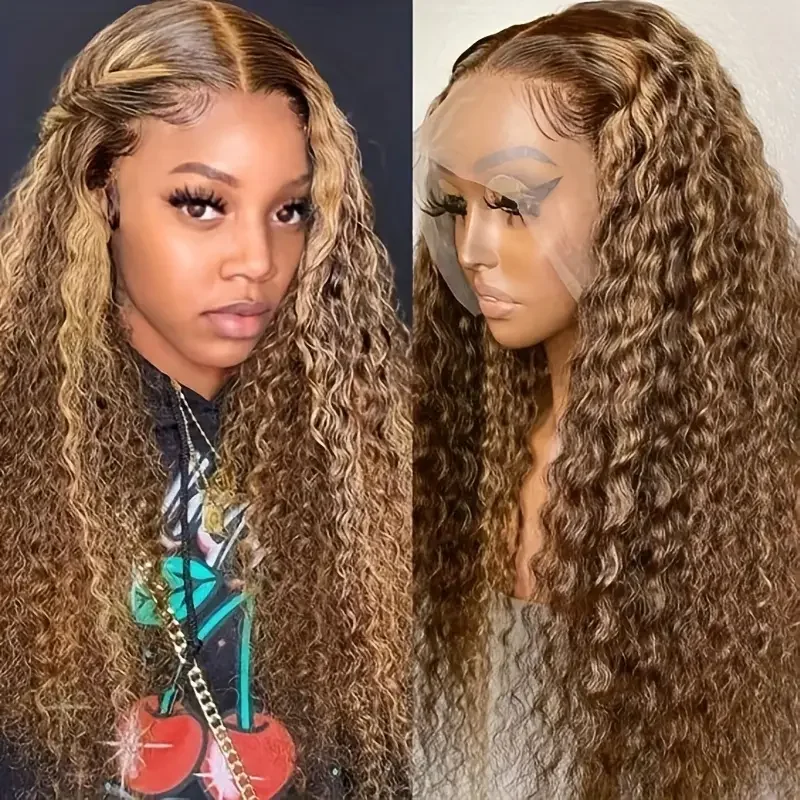 

Honey Brown Lace Front Wigs Human Hair Highlight Ombre Brown Kinky Curly 13x6 HD Lace Frontal Wig for Black Women Preplucked