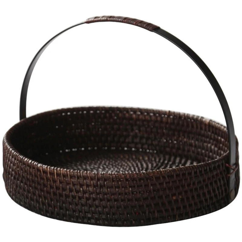 

Chinese Style Natural Rattan Storage Box For Tea Set Cake Dessert Snack Outdoor Retro Handmade Portable Weave Basket
