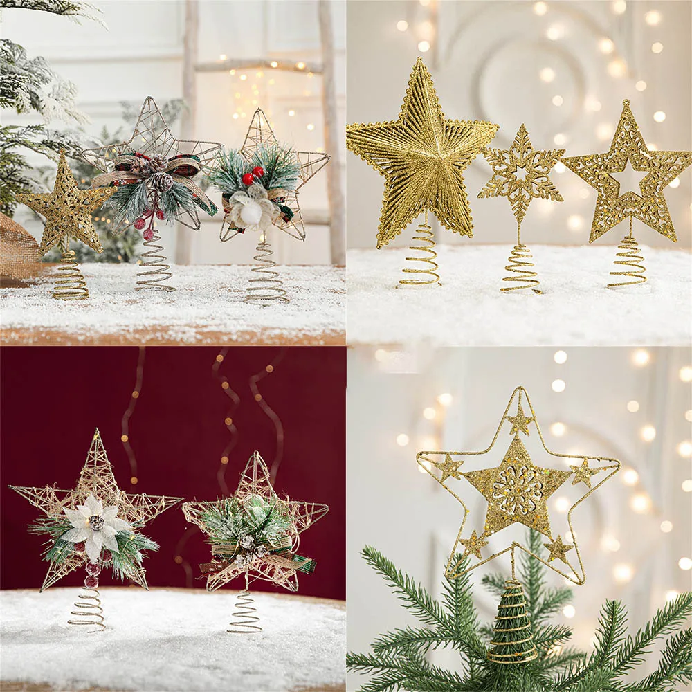 

Топпер для рождественской елки, изысканное железное искусство, блестящая золотая звезда, в нордическом стиле, Рождественская фотография, украшения для рождественской елки