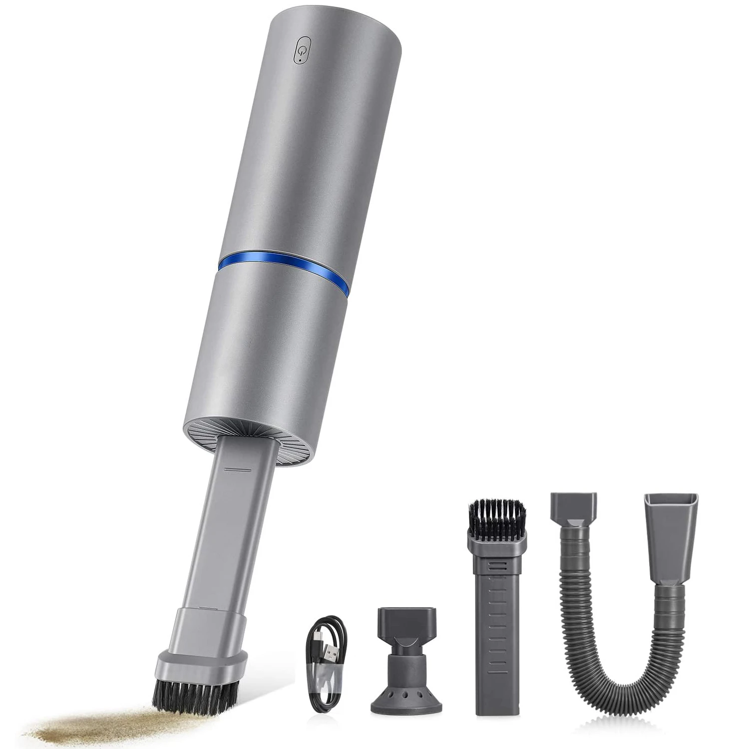 

Small Cordless Handheld Vacuum, Air Duster and Hand Pump 3 in 1, USB Rechargeable, Easy to Clean Desktop, Keyboard, Car Interior