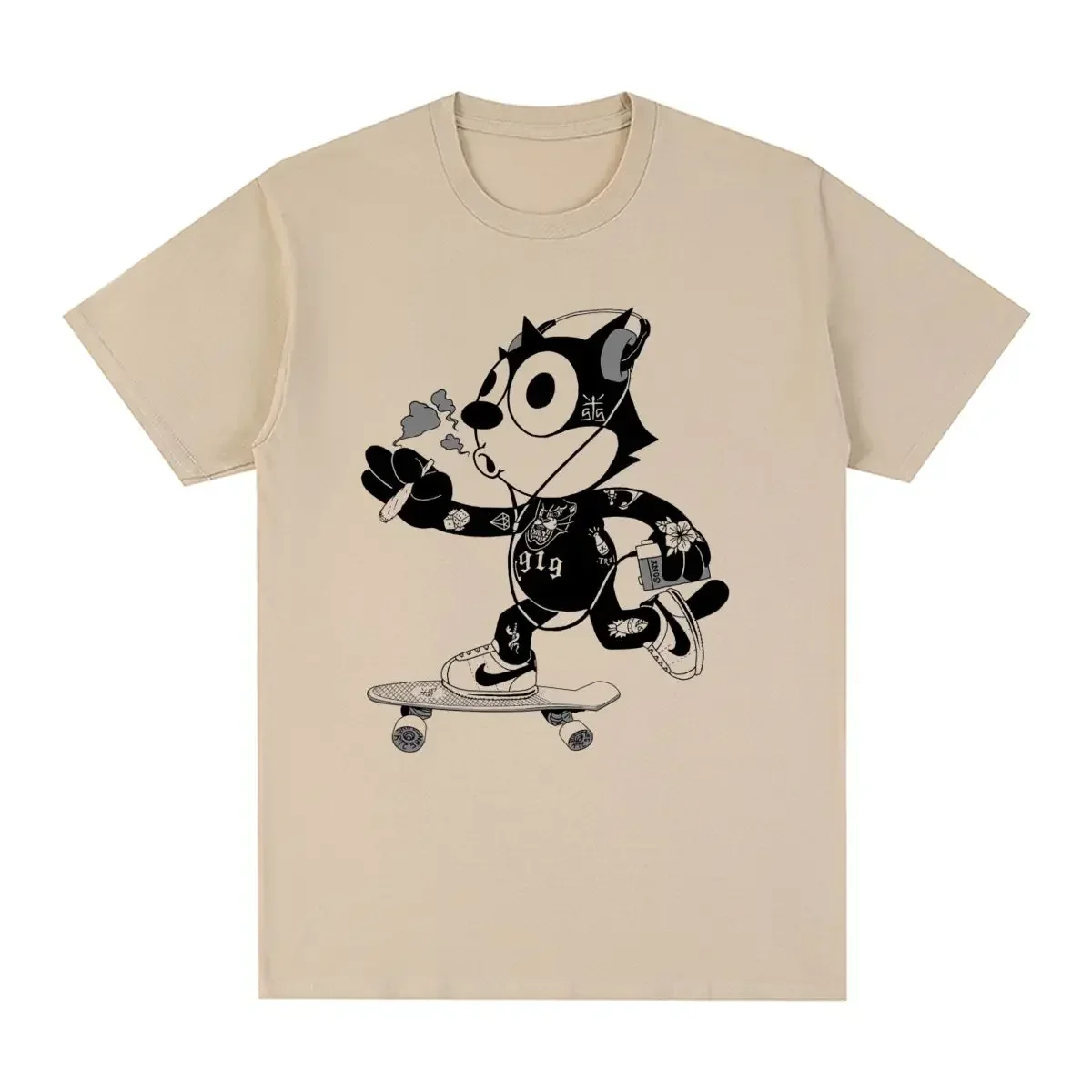 Тяжелая Винтажная футболка с круглым вырезом кошка скейт лидер продаж