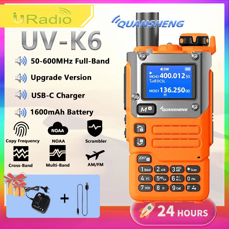 Портативная рация Quansheng UV-K6 Orange AM Type-C с зарядкой