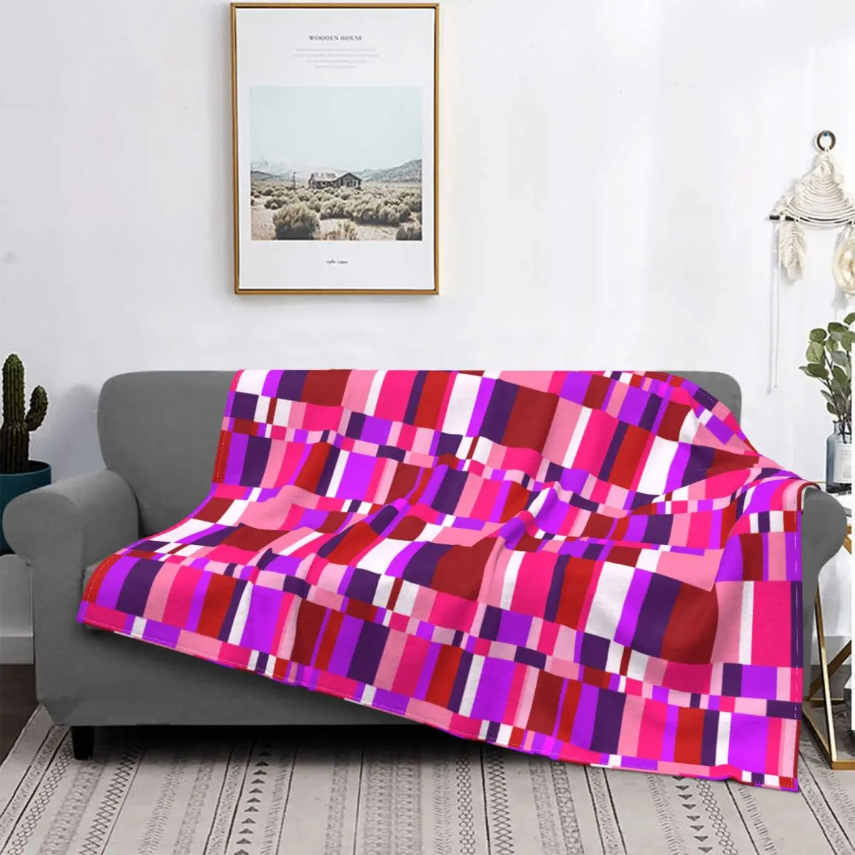 

Cartoon Pattern Sweet Plaid Blanket Printed Stitch Soft Breathable Coral Fleece Throw Blankets For Adult Bed Bedroom