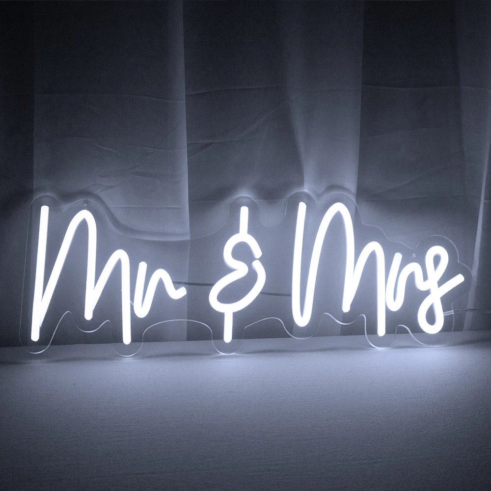 LED Neon Mr & Mrs Light Sign Dimmable LED Flex Neon Wall Mounted Light Sign for Shop Bar Wedding  Birthday Party Light up Sign