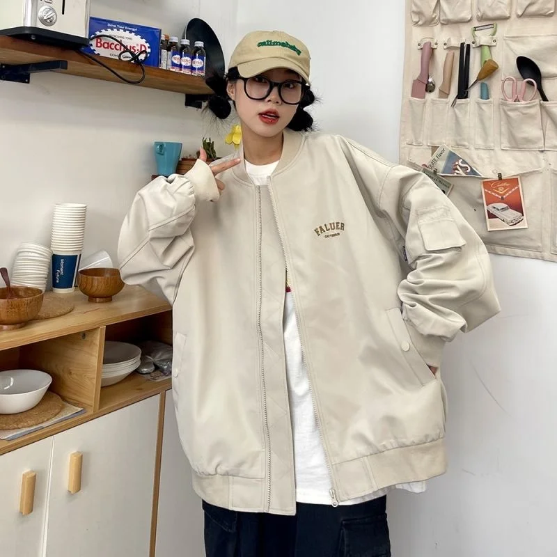 

Bomber Jackets Women Oversize Streetwear Vintage College Zipper Jacket Female Korean Fashion Loose Autumn Baseball Coat