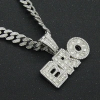 iced out cuban chains bling diamond letter bro rhinestone pendants mens necklaces gold chains hip hop charm gold jewelry for men