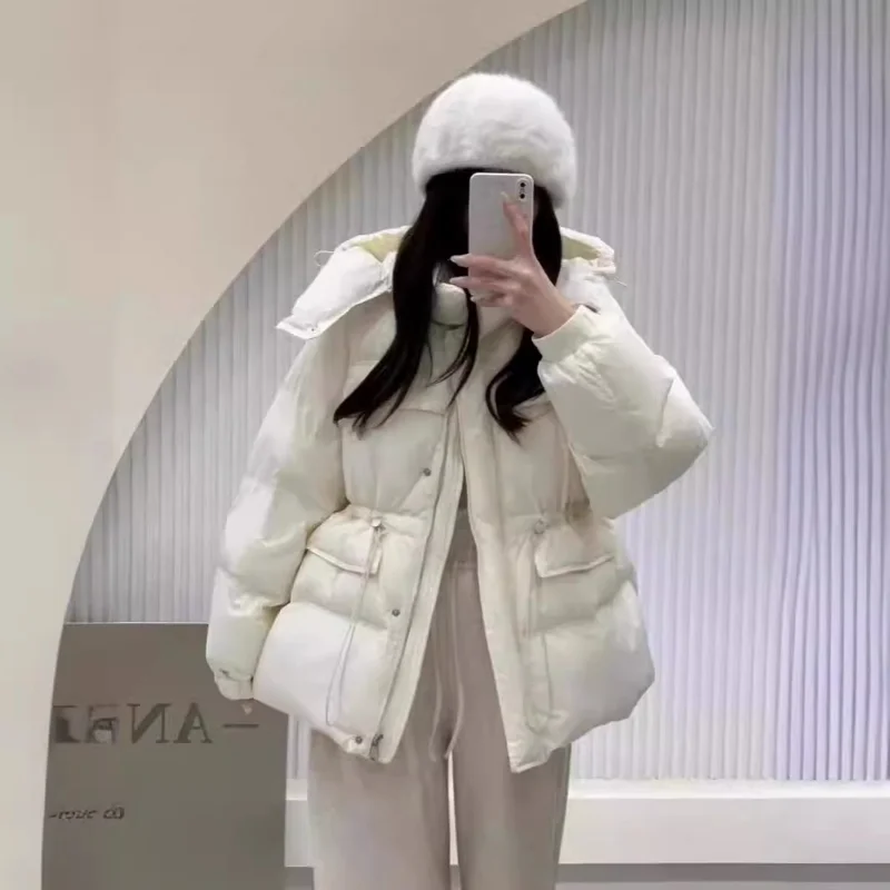 Женские парки средней длины с капюшоном корейский свободный пуховик