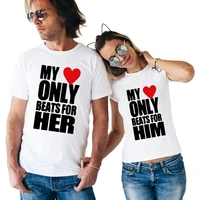 my heart only beats for him her couple t shirts summer matching couple clothes men and women valentines tops tees for lovers