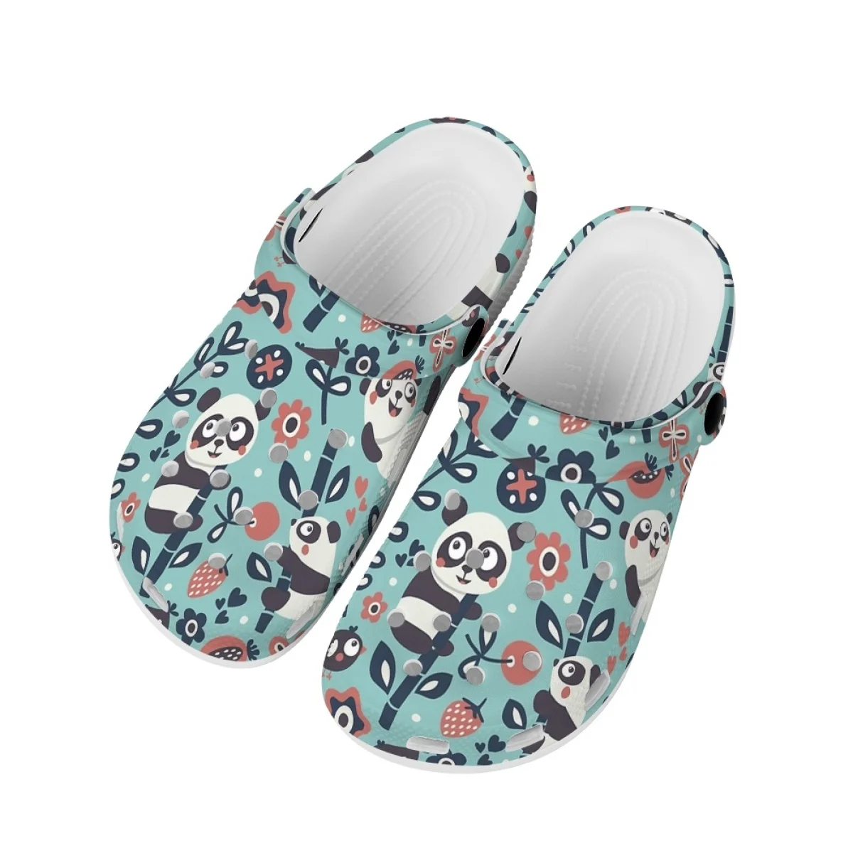 Beliodome Cute Floral Panda Design Clogs Garden Shoes for Womens Summer Breathable Slippers Non-Slip Outdoor Beach Sandals