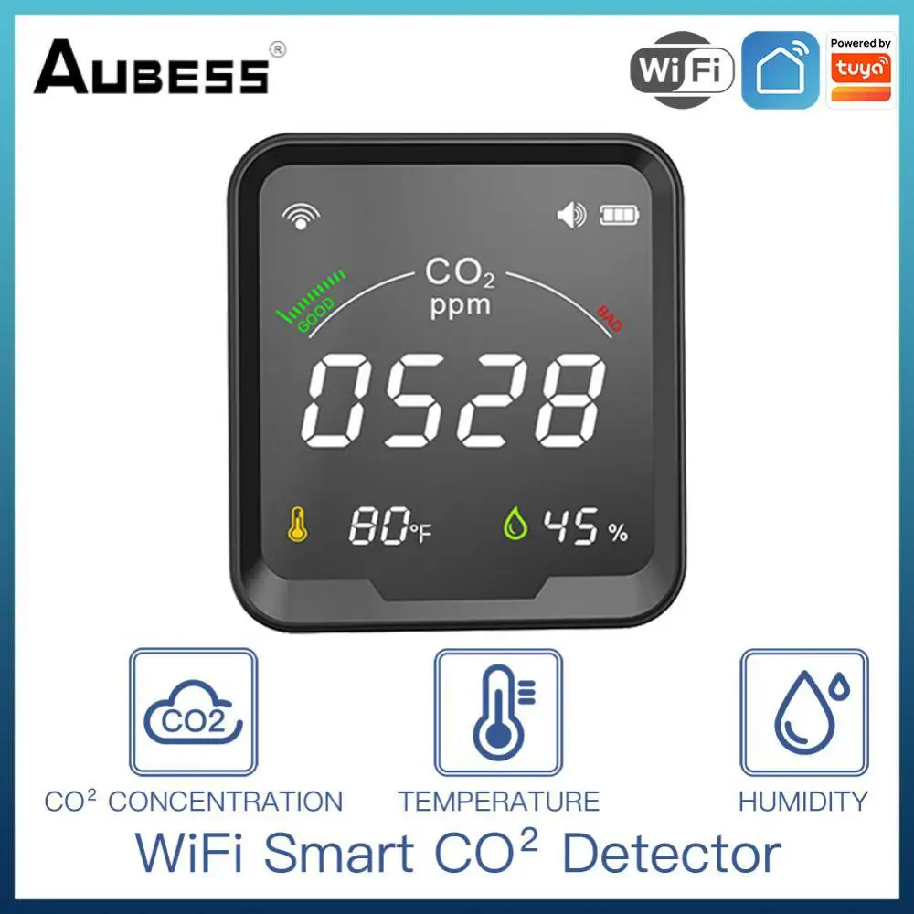 

WiFi Air Quality Monitor Detect 3 In 1 Multifunctional Carbon Dioxide Meter Air CO2 PPM Alarm Compatible With Tuya Smart Life