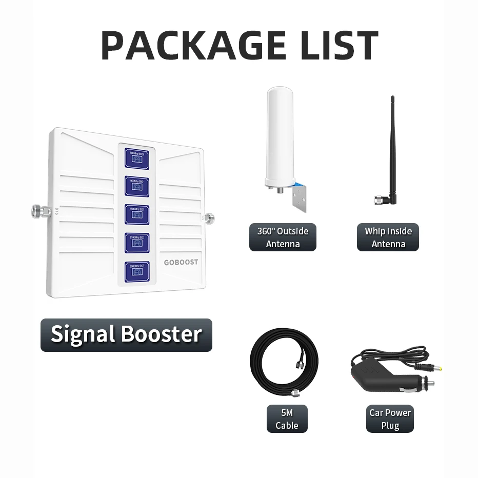 GOBOOST Cellular Signal Amplifier For RV/Truck 2G 3G 4G Five Band Booster 70dB 700-2600MHz Network Repeater With Antenna Kit