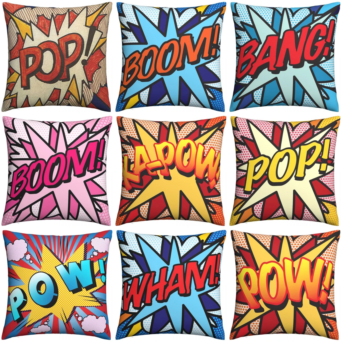 

Modern Comic Pop Art Square Pillow Cases Bang Boom Pow Cushion Covers Awesome Decor Pillowcase for Bed 18"