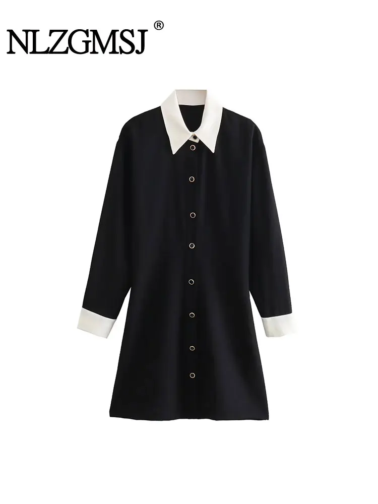 

Nlzgmsj TRAF 2023 осенние женские повседневные Элегантные платья мини с длинным рукавом черные короткие платья для женщин винтажное платье