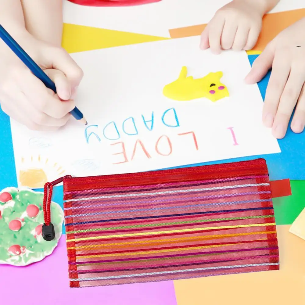 

Multifunctional Pen Bag Mesh Pouch 2Pcs Colorful Pen Bags Offices Students Supplies