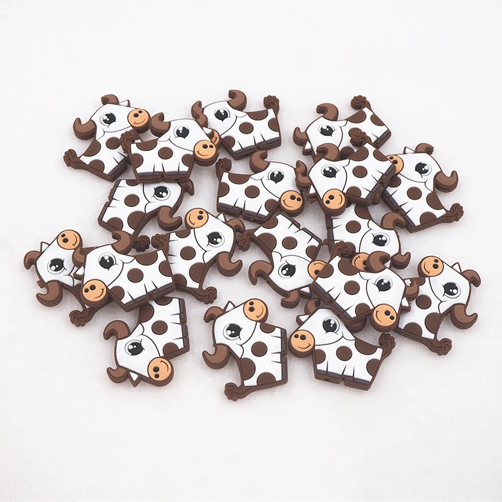 Chenkai 10pcs Silicone Cow Beads BPA Free Animal Bead DIY Teething Infant Chewable Dummy Necklace Pacifier Toy Accessories
