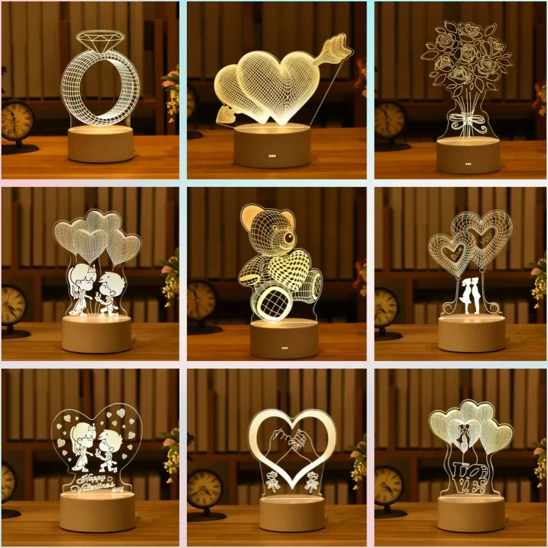 

Romantic 3D Acrylic Led Night Light Valentine's Day Wedding Kids Birthday Bridesmaid Gift Party Baby Shower Favors for Guest New