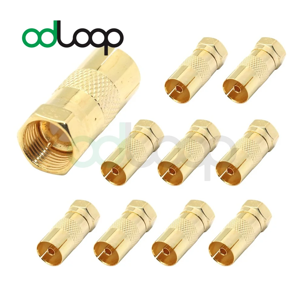 

ODLOOP 10-Pack F-Type Male To Antenna CATV TV FM PAL Female RF Coax Connector Adapter for Satellite TV DVR