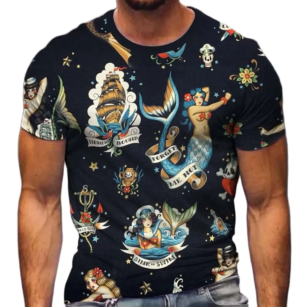

Mermaid 3D Printed Hip-Hop Cartoon Men's And Women's Crewneck Short Sleeve Oversized Avant-Garde T-shirt Top Causal Clothing